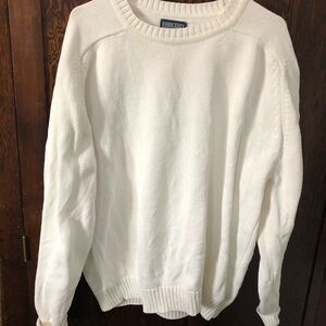 Lands' End White Cotton Crewneck Sweater